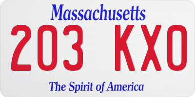 MA license plate 203KX0