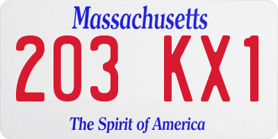 MA license plate 203KX1