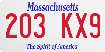MA license plate 203KX9
