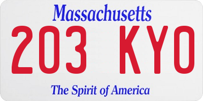 MA license plate 203KY0