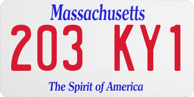 MA license plate 203KY1
