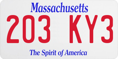 MA license plate 203KY3
