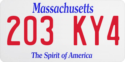 MA license plate 203KY4