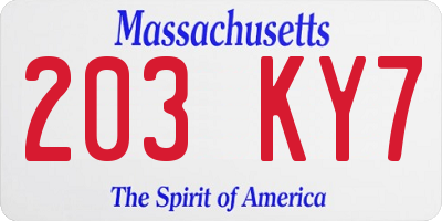 MA license plate 203KY7