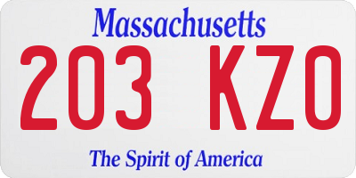 MA license plate 203KZ0