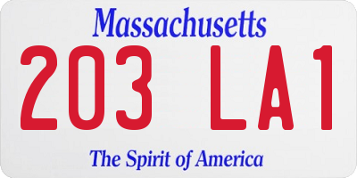 MA license plate 203LA1