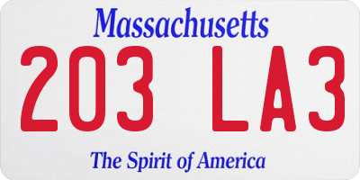MA license plate 203LA3