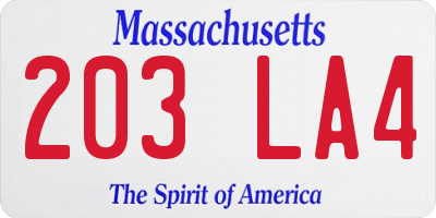 MA license plate 203LA4