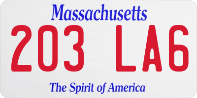 MA license plate 203LA6