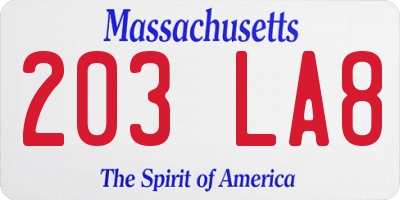 MA license plate 203LA8