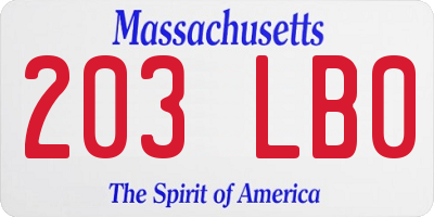 MA license plate 203LB0
