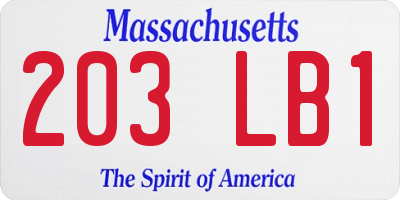 MA license plate 203LB1