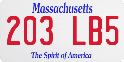 MA license plate 203LB5