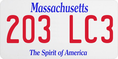 MA license plate 203LC3