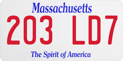MA license plate 203LD7