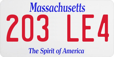 MA license plate 203LE4