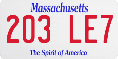 MA license plate 203LE7