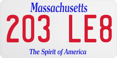 MA license plate 203LE8