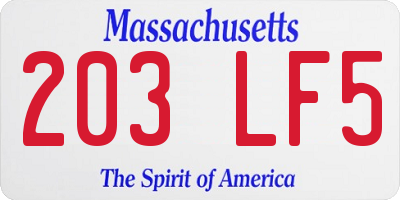 MA license plate 203LF5