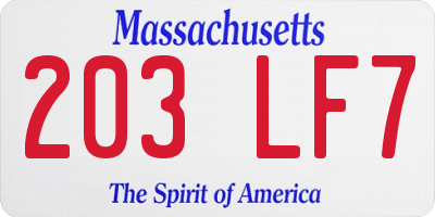 MA license plate 203LF7