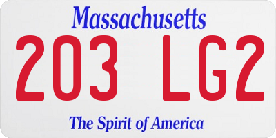 MA license plate 203LG2