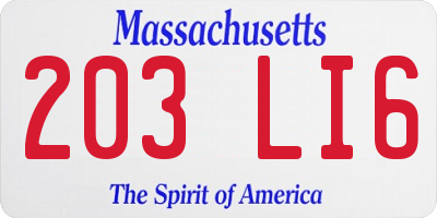 MA license plate 203LI6