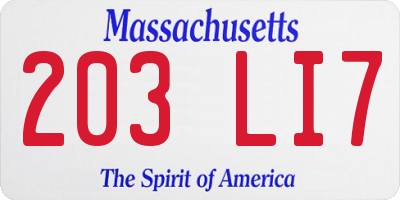 MA license plate 203LI7