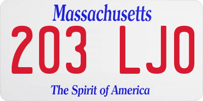 MA license plate 203LJ0