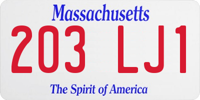 MA license plate 203LJ1