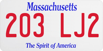 MA license plate 203LJ2