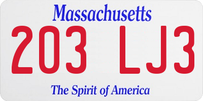 MA license plate 203LJ3