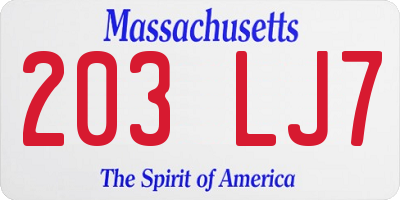 MA license plate 203LJ7