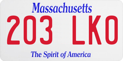 MA license plate 203LK0