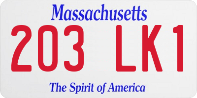 MA license plate 203LK1
