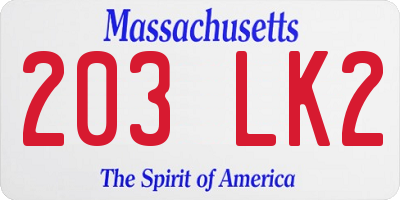 MA license plate 203LK2