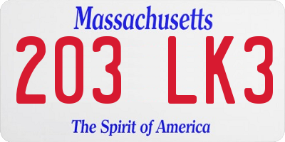 MA license plate 203LK3