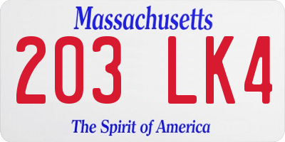 MA license plate 203LK4