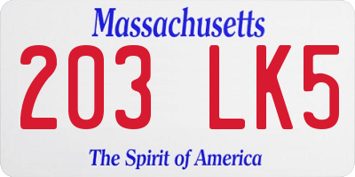 MA license plate 203LK5