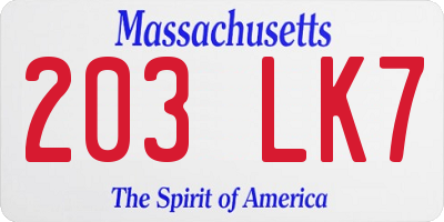 MA license plate 203LK7