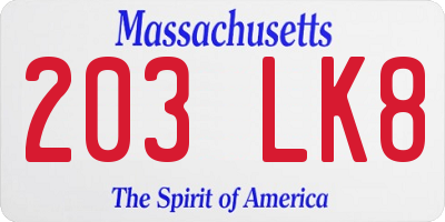 MA license plate 203LK8