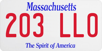 MA license plate 203LL0
