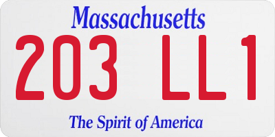 MA license plate 203LL1