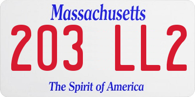MA license plate 203LL2