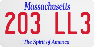 MA license plate 203LL3