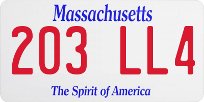MA license plate 203LL4