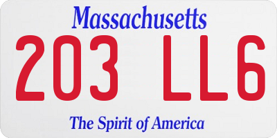 MA license plate 203LL6