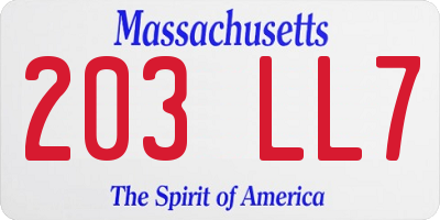 MA license plate 203LL7