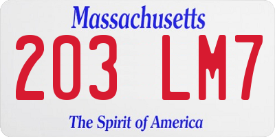 MA license plate 203LM7