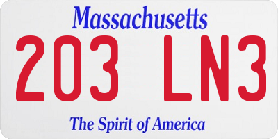 MA license plate 203LN3