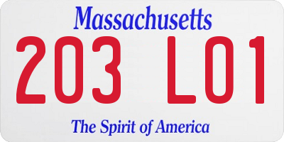 MA license plate 203LO1